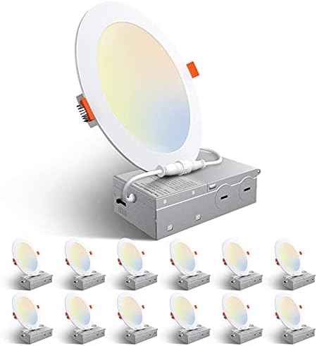 Amico 12 Pack 6 Inch 5CCT Ultra-Thin LED Recessed Ceiling Light with Junction Box, 2700K/3000K/3500K/4000K/5000K Selectable, 12W Eqv 110W, Dimmable Canless Wafer Downlight, 1050LM Brightness -ETL&FCC Amico 12 Pack 6 Inch 5CCT Ultra-Thin LED Recessed Ceiling Light with Junction Box, 2700K/3000K/3500K/4000K/5000K Selectable, 12W Eqv 110W, Dimmable Canless Wafer Downlight, 1050LM Brightness -ETL&FCC