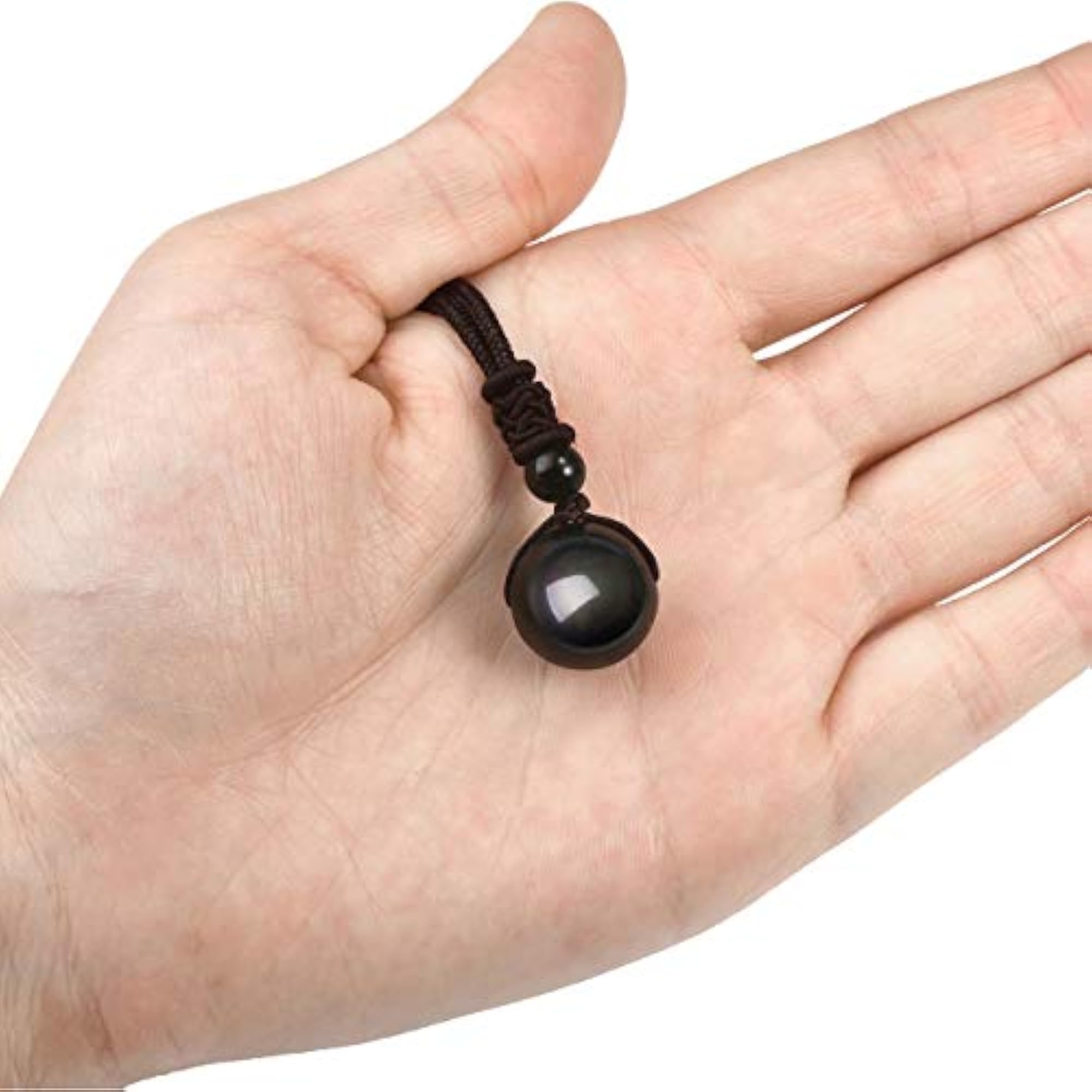 Unisex Natural Black Obsidian Rainbow Eyes Stone Pendant Necklace