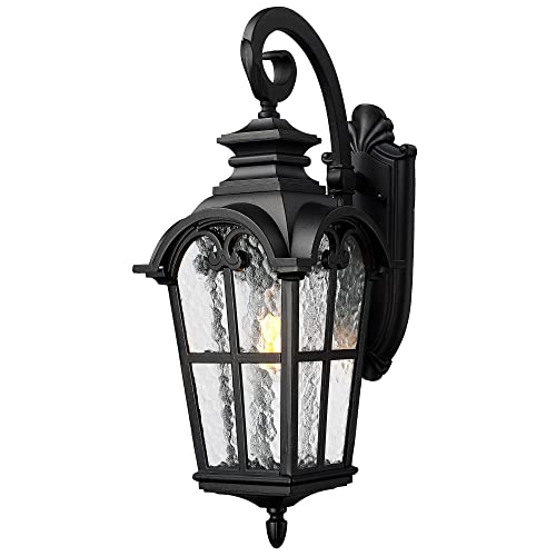 Emliviar Farmhouse 25 Inch Outdoor Wall Lantern Sconce, 1-Light Large Patio Wall Light Fixture With Water Grain Glass, Black Finish, We215Bm Bk #TOP6
