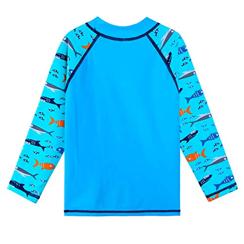 TFJH E Roupa de banho infantil de manga comprida com proteção solar FPS 50+, Peixe azul, 5-6 anos