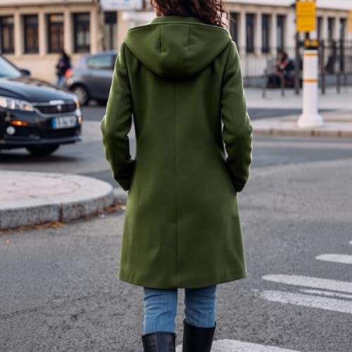 Wool Coats for Women Long Hooded Pea Coat Single Breasted Trench Jacket - image 5