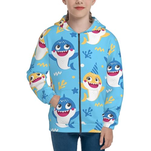Cute Shark Kids Pullover Hoodies Boys Zip Up Sweatshirts Girls Athletic Clothes with Pocket3