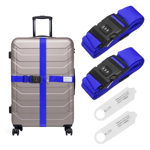Sangle de bagage bleue réglable avec boucle à code pour valise 50 à 76 cm x2