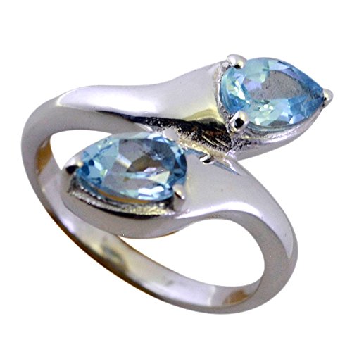Bague en argent topaze bleu véritable femme : bague pierre de naissance