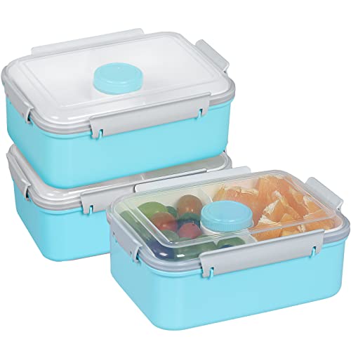 Shopwithgreen 3 Pack Salad Food Storage Container To Go, 47-Oz Bento Box With 3-Compartment, For Sandwich, Fruit, Lunch, Snacks, Pasta, School & Travel (Blue & Blue & Blue) #TOP4