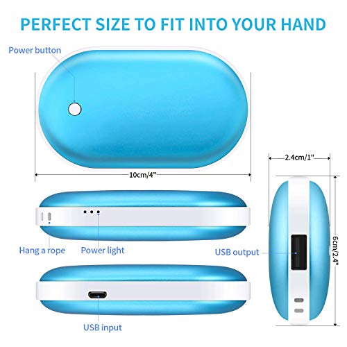 Hand Warmers Rechargeable, USB Hand Warmer Reusable 5200mAh USB Beverage Warmers Heater Battery Hot Pocket Warmer Electric Handwarmers Blue