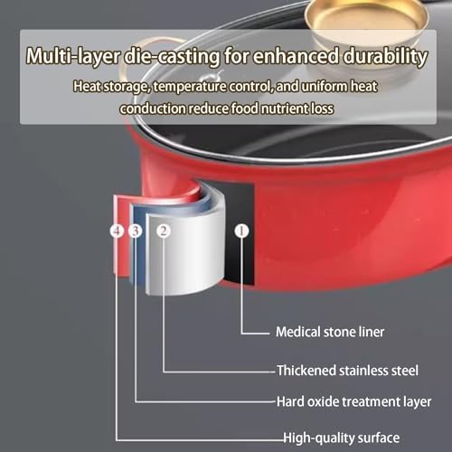 Pentola a vapore per pesce in acciaio inox, versatile per cuocere a vapore frutti di mare e arrostire tacchino, pentola ovale resistente con griglia, ideale per cucinare in casa (rosso)