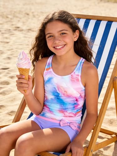 Image of Belovecol Girls Swimsuits Two Piece Tankini Bathing Suits Boyshort Summer Beach Swimwear 4-16Y Removable Bra Pads Above 12Y
