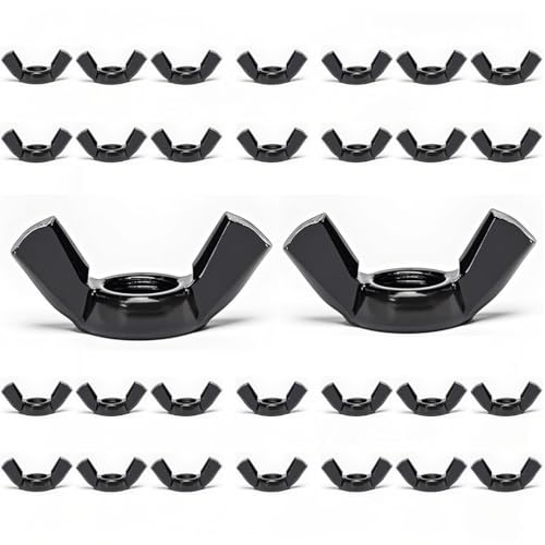 QXSKSLH 30 PCS 1/4-20 Wingnuts, Carbon Steel Wing Nuts Black Zinc Plated Fasteners Parts Butterfly Nut (Black, 1/4-20)