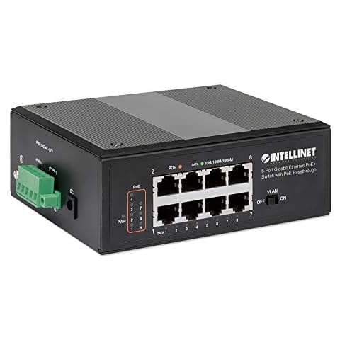 Intellinet Industrial 8-Port PoE Passthrough Gigabit Ethernet Switch - with 1 x Gigabit PoE Input, 7 x Gigabit PoE Output, 120W Power Budget via AC Power & 95W Power Budget via PoE PD - 561624 Cover