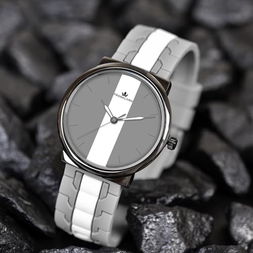 Image of Franklord Triple H Sport Men Series Classic Analog Quartz Display Watch for Men & Boys| Grey and White Dial Wrist Watch for Mens | Silicon Adjustable Strap and Quartz Movement