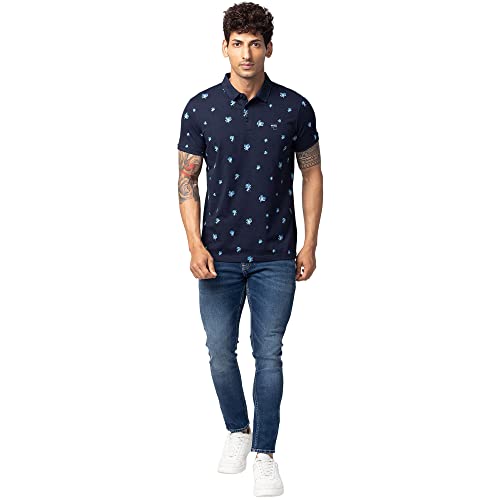 Image of Spykar Men's Slim Fit Polo Neck Half Sleeve Printed Casual T-Shirt