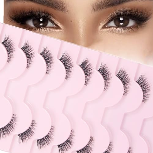 Natural Lashes Wispy Strip Eyelashes Half Lashes Cat Eye Lashes with Clear Band Corner Lashes 3/4 Eyelashes False Eye Lash Soft Fake Lashes Reusable Half Eyelashes10
