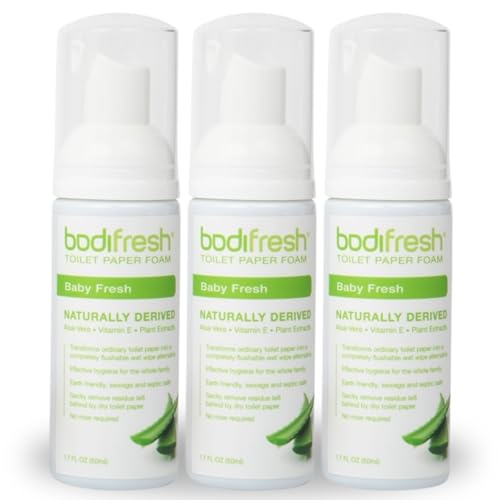 Toilet Paper Foam, Liquid Wet Wipe | Plant-Based, Eco Friendly Flushable Wet Wipe Alternative with Aloe &amp; Vitamin E (1.7 Fl Oz (Pack of 3), Baby Fresh)