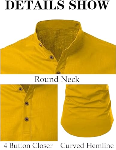 Image of FINIVO FASHION Men's Cotton Blend Solid Full Sleeve Short Kurta Shirt, Regular Fit Solid Pattern Mandarin Collar Straight Kurta Shirt
