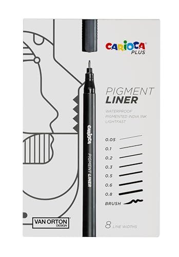 Carioca Plus Pigment Liner resistente al sol y al agua | Tinta muy pigmentada y puntas para líneas precisas y claras | 8 uds con distinto tipos de puntas