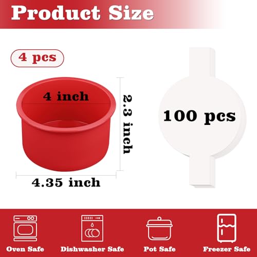 HUAKENER 4 Inch Cake Pan, 4 Pack Silicone Cake Molds with 100 Pieces Parchment Paper, Nonstick Round Cake Pan for Smash Cakes, Layer Cakes, Cheese Caks, Chocolate Cakes  - Thumbnail 3