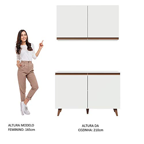 Kit Madesa Reims 120 cm com Armário Aéreo e Balcão Gabinete de Pia - Branco
