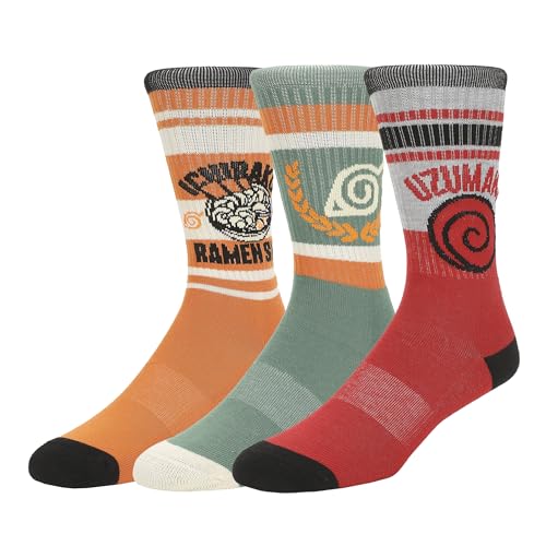 Bioworld Naurto Uzumaki, Leaf and Ichiraku Striped Mens Athletic Crew Socks