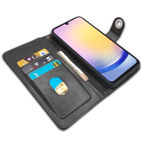 Image of Pikkme Samsung Galaxy A15 5G Flip Cover Inside TPU with Card Pockets Wallet Stand and Shock Proof Button Flip Case (Black)