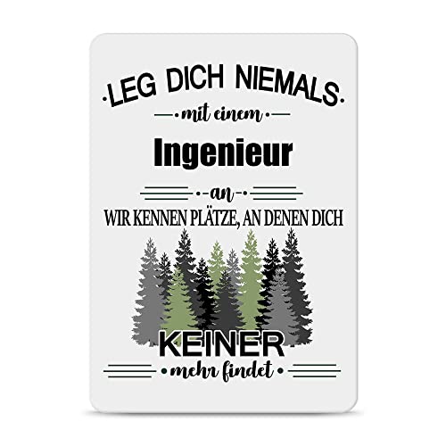 PR Print Royal Berufe Blech-Schild - Leg Dich Niemals mit einem Ingenieur an - Lustiges Geschenk Büro, Job, Arbeit, Kollegen, Freunde, Metall-Poster - Querformat A6