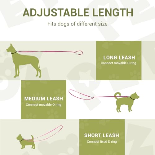 Hundeleine für Kleine & Mittelgroße Hunde bis 30 kg, 3 m Verstellbare Schleppleine Doppelleine, Verdickte Freihandleine Übungsleine Führleine aus Nylon mit 2 Karabiner,Purpurrot