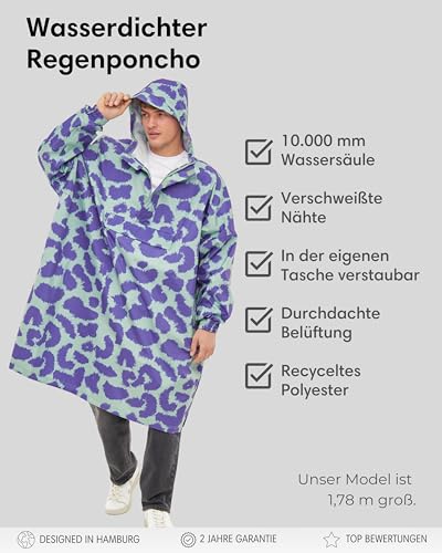 LARKSON Regenponcho Damen Herren Mint Leo - Lykke - Regenmantel Regencape für Fahrrad Outdoor Festival - Wassersäule 10000 mm - Regenjacke Wasserdicht mit Verschweißten Nähten
