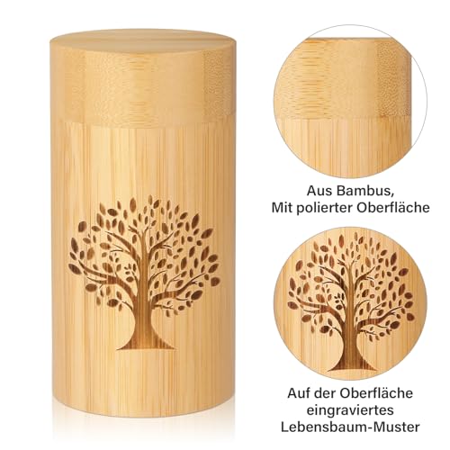 HOOMTREE Kleine Urne für Asche Menschen aus Bambus,Mini Urne für Asche Andenken,Tierurnen für Hunde oder Katzen,Geschnitzt mit Baum des Lebens Muster