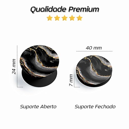 Suporte de Dedo para Celulares e Tablets - Mármore Preto e Dourado
