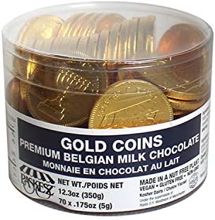 70 In a Tub Nut Free Gold Foil Wrapped Hanukkah Chocolate Gelt Coins - Dairy