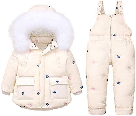 Little Unisex Baby Two Piece Puffer Down Winter Warm Snowsuit Jacket with Snow Ski Bib Pants