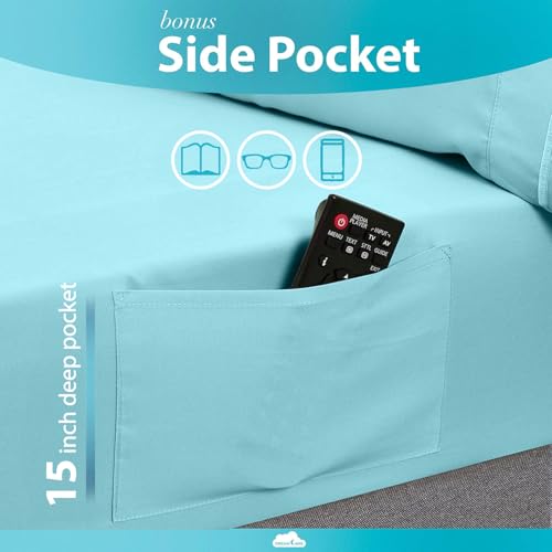 Image of DREAMCARE Full Size Sheets - 6 pcs Breathable Cooling Sheets Full Size Bed | up to 15 inch Deep Pocket Full Sheet Set with Side Pockets - Extra Soft Full Size Bed Sheets - Hotel Luxury Bed Sheets -SpaBlue