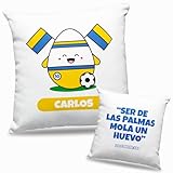 Cojín Personalizado Fútbol - Diseño Doble Cara con Relleno Incluido - Regalo Original Aficionados del Fútbol Español - Regalo Camiseta Equipo Fútbol - Apto para Lavadora (Las Palmas, 50 x 50 cm)