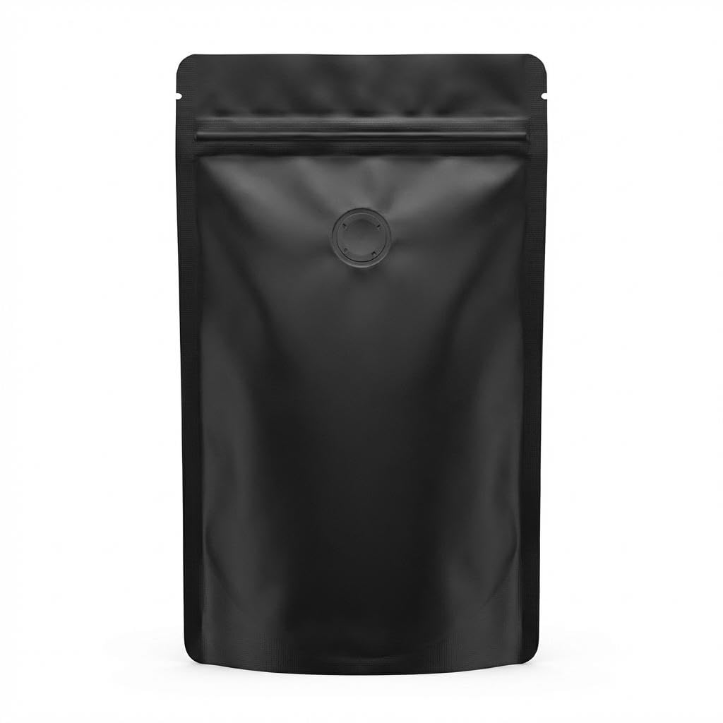 AwePackage High Barrier 8oz Foil Stand up Zipper Pouch Coffee Bag with Valve (25, Matte Black)