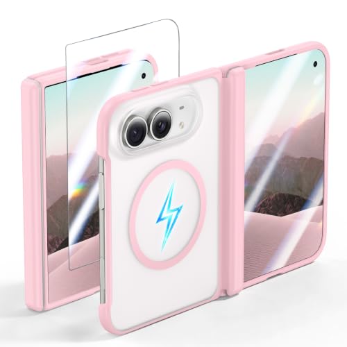Slim for iPhone Duo Case Fit for MagSafe with Screen Protector, Pink | Hinge Protection, Translucent Matte Magnetic Back, 18FT Military Grade Drop Proof, Phone Case for iPhone Duo - image 1