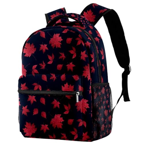 Sac à dos d'école feuilles d'érable rouge grand sac de voyage bleu foncé