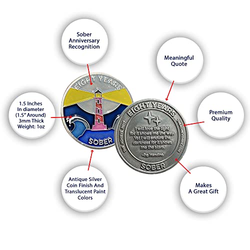 Image of The Achieve Mint Eight Years Sober Token | 8 Year Sobriety Chip | Non-AA, Non-Religious Medallion for Women and Men Celebrating Sobriety