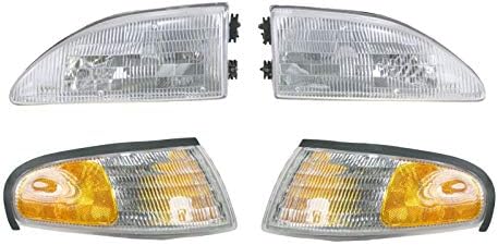 Headlights & Parking Corner Lights Left & Right Pair Set for 94-98 Ford Mustang