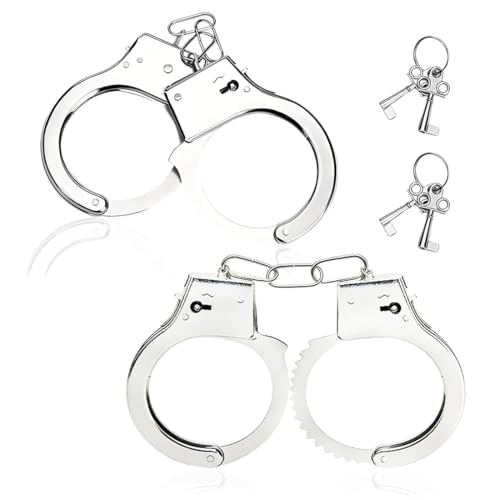 FHRYNA 2er Set Handschellen Polizeikostüm mit Schlüsseln Polizeizubehör Mottoparty Karneval Halloween Polizeihandschellen aus Edelstahl geeignet für Erwachsene Polizeikostüm Karneval spiele