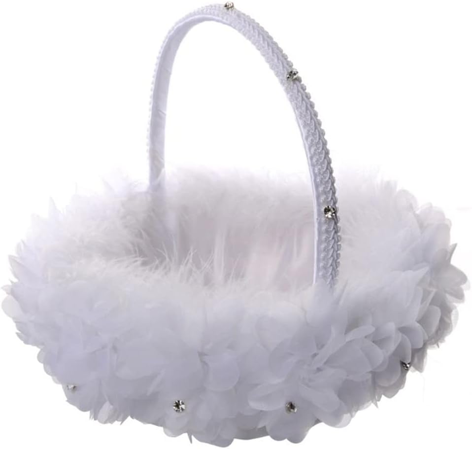 Flower Girl Baskets The Fabric Lace Decoration Cute Handle Basket White for Wedding
