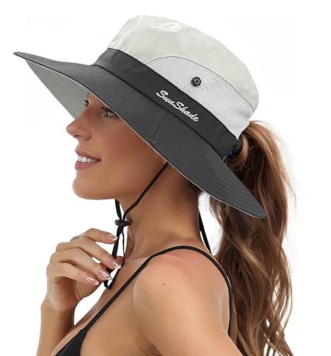 Image of Sun Hats for Women Beach Hat Ponytail Hat Womens Sun Hat with UV Protection Wide Brim