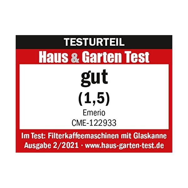 Emerio CME-122933, Filter Kaffeemaschine, 1.25l für bis zu 10 Tassen frischen Kaffee, herausnehmbarer Permanent-Filter, Anti-Tropf-Funktion, Kaffeekanne aus Glas, Auto-Off, 1000 Watt, schwarz/silber – Bild 3