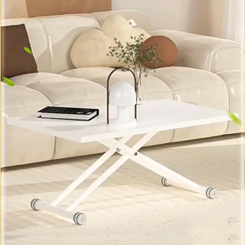 Mesa de centro elevable, mesa plegable de altura ajustable con parte superior de madera y patas de metal, ruedas bloqueables para una fácil movilidad