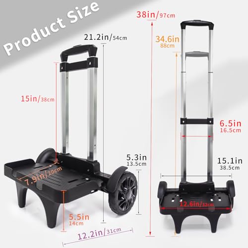 Folding Backpack Trolley with Large Solid Tank Wheels, Aluminum Alloy Luggage Cart with Edge Guard Base, Universal Hand Truck for Backpacks, Lunch Backpack,Golf Bag, Teenagers, Adults, School, Travel3