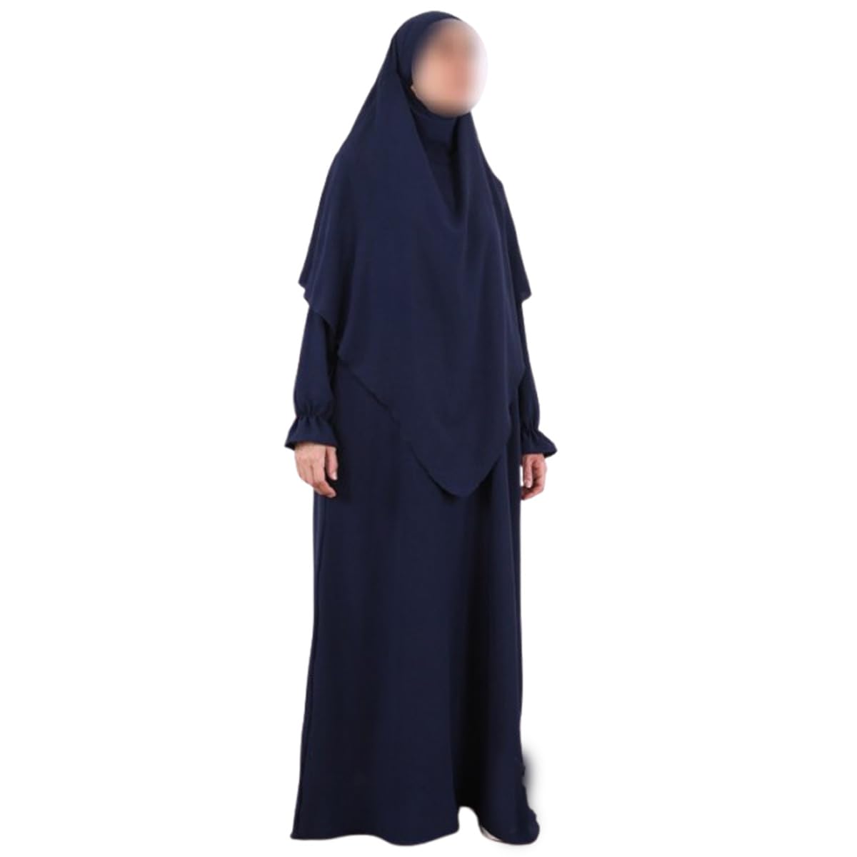 Sufiah Navy 2 Pieces Prayer Dress Overhead Khimar Burqa Abaya Kaftan Jilbab (, One Size)