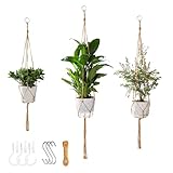 vriysei 3 Pack Macrame Plant Hanger Indoor, 35 41 47 Inch Handmade Boho Hanging Planter Basket with Screw Hooks S-Hooks and Extension Rope for Indoor Plants Home Decor (POTS NOT Included) (Brown)