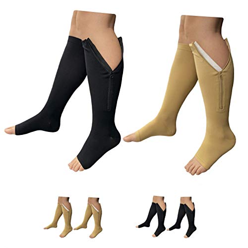 Image of HealthyNees 2 Set Open Toe 20-30 mmHg Compression Leg Calf Swelling Zipper Sock (2 Pairs Mix, 5X-Large)