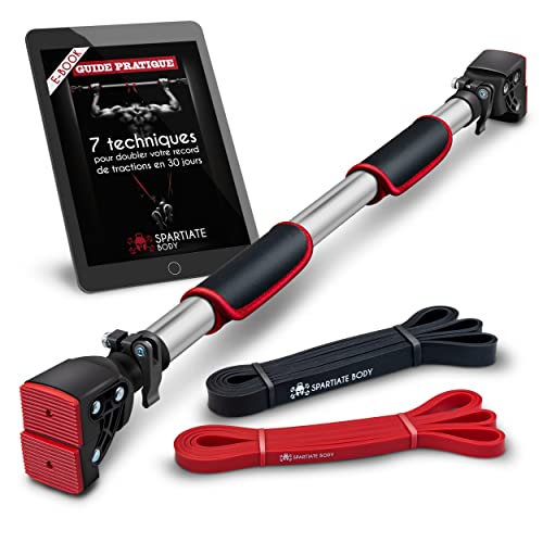 RHINOSPORT Barre De Traction Pour Porte – Sans Vis, Fixation Par Ressort, Capacité 200 Kg – Poignées EVA Antidérapant, Triple Verrouillage – Fitness à Domicile