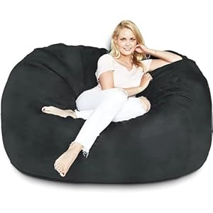 5 ft black color giant bean bag chair with filler included comfortable ultra soft long lasting durable double stitching removable zipper closure cover  urban country home decor