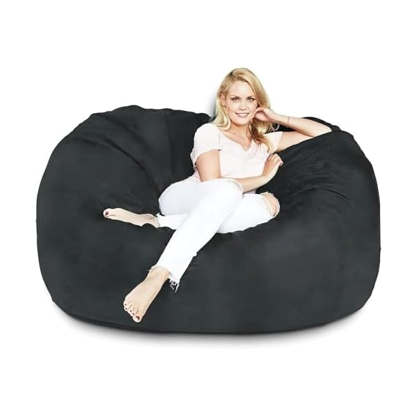 5 ft black color giant bean bag chair with filler included comfortable ultra soft long lasting durable double stitching removable zipper closure cover  urban country home decor